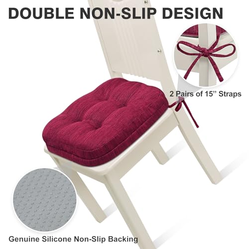 Shinnwa Kitchen Chair Cushions Set of 2, Dual-Layer Memory Foam Dining Chair Cushions, Patented Design Seat Pads with Ties, 16.5 x 16.5 x 3.5in, 2 Pack, Burgundy - color: Burgundy, size: 2 Count (Pack of 1)
