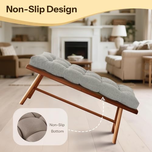 Bench Cushions for Indoor Furniture 42"X17"X3", 1 PC, Light Grey | 3"/8 cm Thick, Soft Non-Slip Window Seat Cushion, Tufted Bench Seat Cushion for Dining, Piano Benches and Window Seats - color: Light Grey