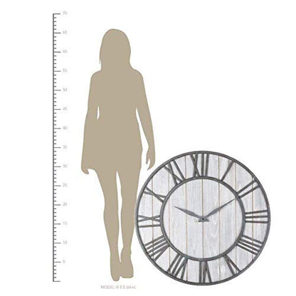 Oldtown Farmhouse Metal & Solid Wood Noiseless Wall Clock (Whitewash, 36-inch) - color: Whitewash, size: 36-inch