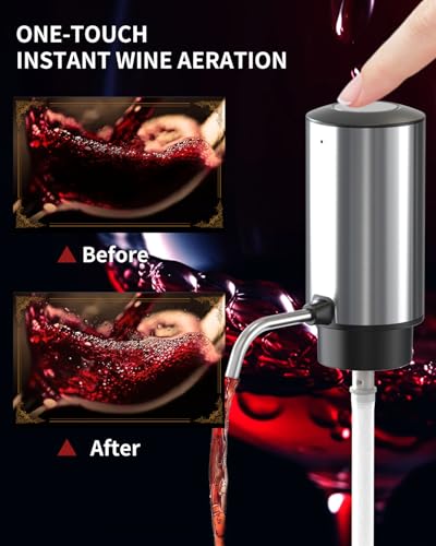 CIRCLE JOY 6-in-1 Electric Wine Opener Set Rechargeable Stainless Steel Wine Opener Gift Set with Foil Cutter, Rechargeable & Manual Wine Aerator Pourers, Vacuum Wine Stopper and Storage Base, Silver - color: 6-in-1 Silver