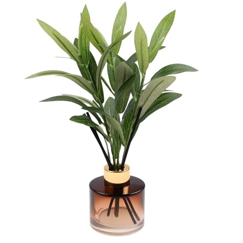 Empty Glass Diffuser Bottle, Reed Diffuser Bottle Set with Sticks and Fake Greennery Olive Plants, Fragrance Aroma Essential Oil DIY Jar for Home Shelf Bedroom Bathroom Office Decor - color: Coffee Color