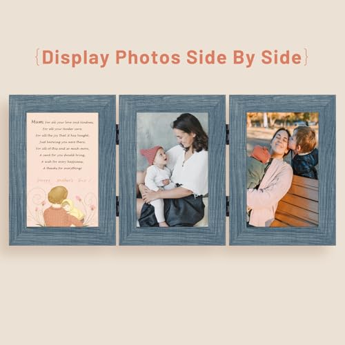 Golden State Art, 4x6 Triple Picture Frame Blue- Real Glass, 1 Pack | Trifold Photo Frame Vertical Display for Desktop - Three Folding Picture Collage - color: Blue, size: 4x6(1 Pack)