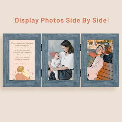 Golden State Art, 4x6 Triple Picture Frame Blue- Real Glass, 1 Pack | Trifold Photo Frame Vertical Display for Desktop - Three Folding Picture Collage - color: Blue, size: 4x6(1 Pack)