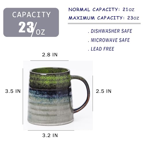 Mkour 23oz Extra Large Ceramic Coffee Mugs, Handmade Cup, Big Tea Cups with Large Handle for Office and Home, Microwave and Dishwasher Safe (Light Green) - color: Light Green