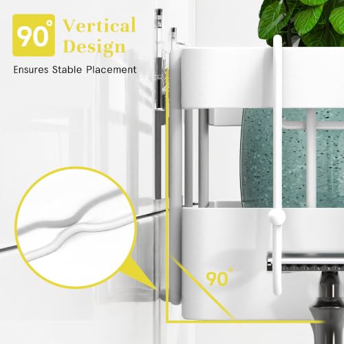 Heavy-Duty Adhesive Shower Shelves, White Storage Shelf | No Drill Wall Mounted Stainless Steel Shower Caddy Set with 44lbs Max Load, 0.43" Wire Spacing, Toothbrush & Soap Holder - color: White