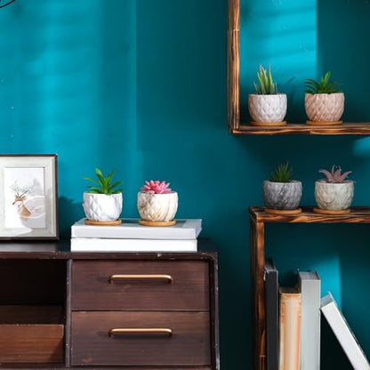 Marbling Ceramic Flower Pot 3.35 Inch Succulent Small Plant Cactus Herbs Planter Ceramic Pot with Drainage Hole Matte Round Container(6 Pcs,Elegance Style) - style: Elegance Style