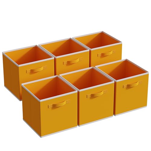 MAX Houser 6 Pack Foldable Fabric Storage Bins with Dual Handles, Yellow | 6 pack cloth storage bins with dual carry handles, Foldable Storage Cubes Organizer Baskets, ideal for home bedroom closet - color: 1 yellow