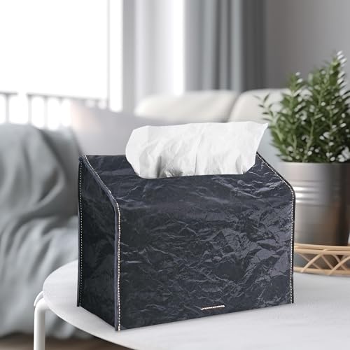 Hand Towels Box Cover,PU Leather Tissue Box Cover Holder Compatible with Kleenex Disposable Paper Hand Towels Suitable for Dining,Kitchen,Bathroom(1-Black) - color: 1-black