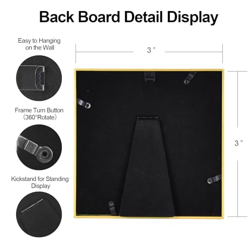 3x3 Picture Frame 2-Pack Gold Thin Metal HD Glass Wall/Table | Modern Simple Thin Aluminum Metal, Soft Velvet Backing, HD Real Glass, Photo Frame Tabletop and Wall Display - color: Gold-Bronze, size: 3x3