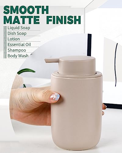 BosilunLife Lotion Pump Dispenser for Kitchen, Bathroom Countertop | Matte Khaki Soap Dispenser Bathroom Ceramic Dish Liquid Soap Dispenser (Khaki, Liquid Pump) - color: Khaki-1 Pack