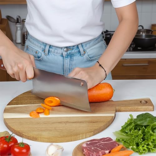 Acacia Round Cutting Boards, 12 Inch Wood Round Cutting Boards with Handle, Acacia Pizza Cutting Board for Bread, Meat