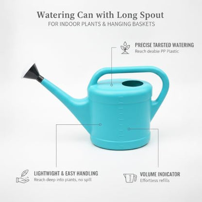 Long Spout Watering Can for Indoor Plants, Lightweight Blue PP Plastic with Narrow Tip for Precise Pouring - size: 16.54 x 3.94 x 13.39 in
