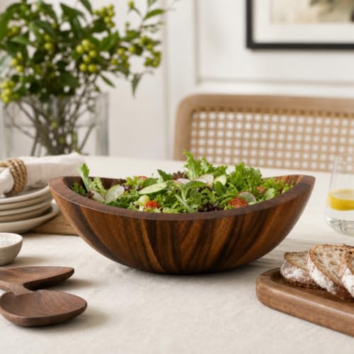 Arthur Court Large Acacia Wood Salad Serving Bowl - Modern Centerpiece for Fruits or Salads - 11 Inch Diameter 4 Inch Tall - size: 11 inches Diameter 4 Tall
