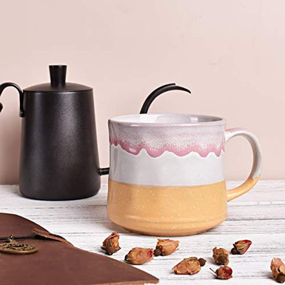 Bosmarlin Large Ceramic Coffee Mug, Big Tea Cup, 7 Colors to Choose, 21 Oz, Dishwasher and Microwave Safe, 1 PCS (Yellow) - color: Yellow