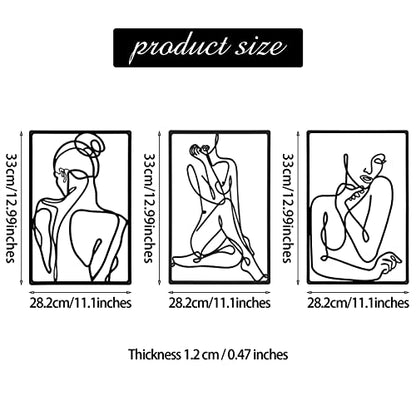 CHENGU 3 Pieces Metal Minimalist Abstract Woman Wall Art Line Drawing Wall Art Decor Single Line Female Home Hanging for Kitchen Bathroom Living Room - style: Vibrant Style