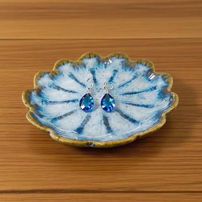 Lotus Ceramic Jewelry Tray, Small Trinket Jewelry Ring Holder Organizing Dish, for Parents Daughter Friends Sister, Birthday Gifts for Women, Retro Blue & Pink - color: Retro Blue & Pink