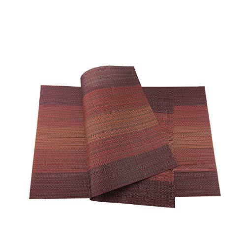 Exquisite Woven Vinyl Placemats for Dining Table Heat Resistant PVC Table Mats (Pack of 6, Red) - color: Pin Stripes-red