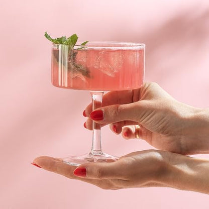 JoyJolt Elle Fluted 10oz Coupe Glass Set of 2, Unique Champagne Glasses for Cocktails and Martinis, Ribbed Vintage Style Drinking Glasses - style: Coupe Glasses