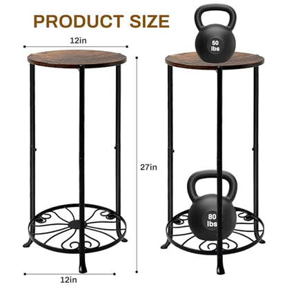 Plant Stand Indoor, 2-Tier Tall Wood & Iron Plant Stand, Heavy Duty Floor Plant Shelf Plant Rack for Patio Living Room Balcony Home Decor