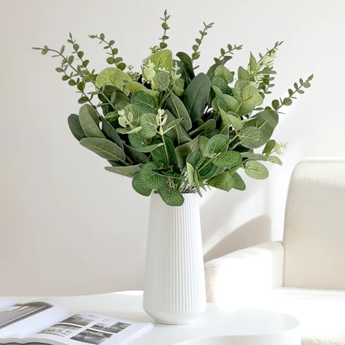 30 Pcs Eucalyptus Stems Bulk, 4 Kinds Mixed Artificial Silver Dollar Eucalyptus Greenery Branches for Wedding Centerpieces, Floral Arrangements, Vase Bouquet Home Decor