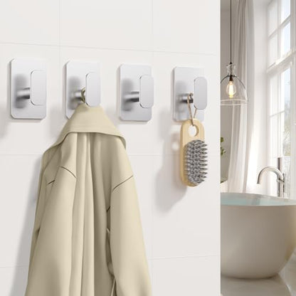 Large Heavy Duty Wall Hooks - 26lb Max, Stainless Steel Adhesive Towel Hooks for Hanging Towel, Coat, Robe, Hat, Sticky Towel Holder for Wall Mount in Bathroom, Shower, Kitchen(Silver, 4 Pack) - color: Silver-4