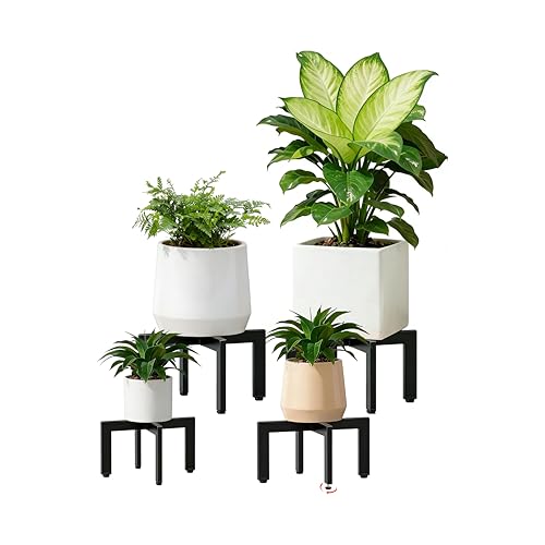4-Pack Plant Stand Indoor Outdoor with Adjustable Feet, Black | Heavy Duty Metal Construction, Fits 5-13 Inch Pots, Includes 2 Large & 2 Medium, Easy Assembly, Pots Not Included - size: 4 Pack - Large & Medium