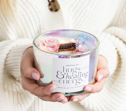 Sympathy Gifts for Loss of Loved One – Hugs and Healing Energy Sympathy Candle, 12oz Crackling Wood Wick Candle with Natural Soy Wax, Memorial & Grief Gift, Get Well Soon Gift - style: Hugs & Healing Energy Sympathy Candle