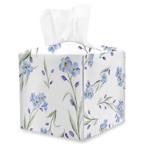 Blue Floral Tissue Box Cover Square, Watercolor Blue Flowers Cube Tissue Box Holder, Tabletop Decor Leather Facial Paper Organizer Dispenser for Bathroom Home Car Night Stand Living Room/01 - color: Orchid