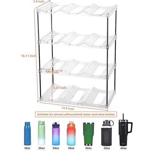 4 Tier Stackable Wine and Water Bottle Holder Free-Standing Fridge Wine Bottle Organizers Clear Plastic Water Bottle Holder for Cabinet,Refrigerator,Pantry,Kitchen Countertops,Holds 12 Bottles - size: 4 Tier-Holds 12 Bottles