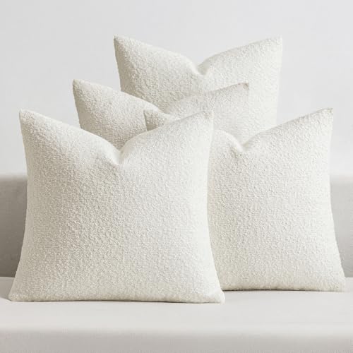 MIULEE Decorative Boucle Throw Pillow Covers 18x18 Inch White Set of 4 | Textured Accent Pillow Cases Soft Couch Cushion Covers for Modern Farmhouse Boho Sofa Bed Livingroom Home Decor - color: White, size: 18" x 18" (Pack of 4)