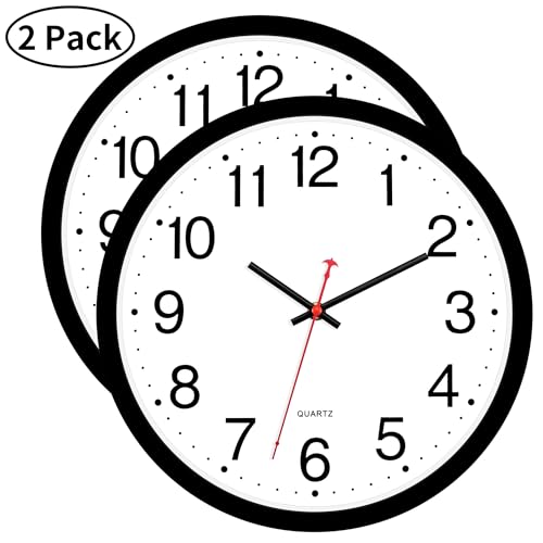 Foxtop 2 Pack 12" Wall Clock Silent Battery Operated Analog Clock, Black | Non Ticking, Modern, Round, Easy to Read, Classroom, School, Office, Living Room, Bedroom - color: Black, size: 12 Inch - 2 Clocks