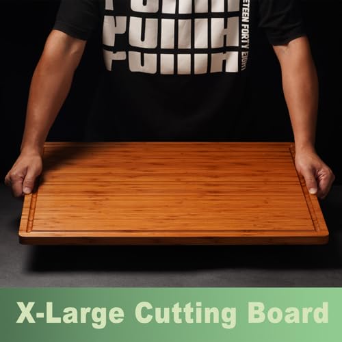 Allsum Extra Large Carbonized Bamboo Wood Cutting Boards for Kitchen, Huge Chopping Board with Juice Grooves & Handles Resisting to Warping and Cracking, Huge Charcuterie Boards, 24"L x 18"W - size: 24"L x 18"W