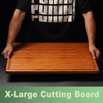 Allsum Extra Large Carbonized Bamboo Wood Cutting Boards for Kitchen, Huge Chopping Board with Juice Grooves & Handles Resisting to Warping and Cracking, Huge Charcuterie Boards, 24"L x 18"W - size: 24"L x 18"W