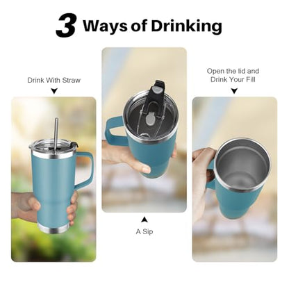 20 oz Tumbler with Handle, Stainless Steel Insulated Tumbler with Lid and Straw, Double Wall Vacuum Coffee Mug Tumbler, Insulated Coffee Thermal Cup for Cold and Hot (Maya Blue) - color: Maya Blue, size: 20 Ounces