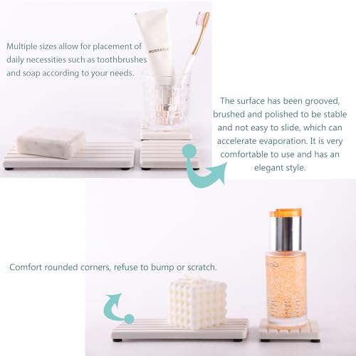 NiuYichee Set of 4 Water Absorbent Diatomite Coasters, Diatomaceous Earth Kitchen Soap Dish, Bathroom Trays, Water Absorbing Stone Used for Hand Soaps & Plants & Toiletries in The Modern Home - color: Set of 4 White With Grooves
