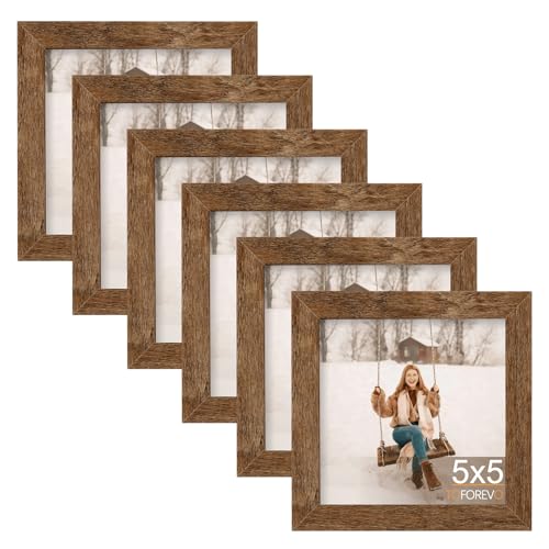 TOFOREVO 5x5 Picture Frames set of 6, Rustic Brown | Wood Grain Design, Wall Mounting or Tabletop Display, for Christmas Mother's Day Father's Day birthday - color: Rustic Wood, size: 5x5