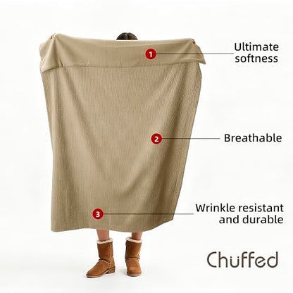 CHUFFED Cotton Waffle Blanket King Size - Plush Milk Velvet & Reversible Waffle Weave,Anti-Static 500Gsm Design，Thick Cozy Soft Winter Blanket for Bed, Couch, Sofa - Khaki, 104x90 Inches - color: Khaki, size: King