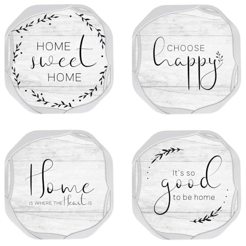 UMIRRO Absorbent Felt & Silicone Drink Coasters Set of 4, Sweet Home | Thoughtful House warming Gifts for New Home or Apartment, Rustic Farmhouse Coffee Table Decor, White Wood Grain Octagon 4" - color: 30. Sweet Home, White, size: 4 Pack