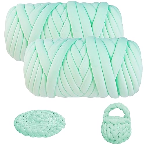 Chunky Yarn for Arm Knitting, guofa 4.4LBS Soft Fleece Yarn for Throw Blanket Pillow, Hand Knitting Bag, Cat Bed and DIY Home Decorations - color: Light Green, size: 74 Yards