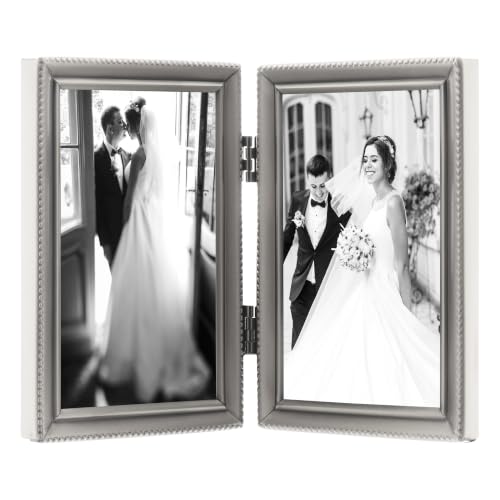 Lawrence Frames Bead Border Design, 3.5x5 Double, Pewter - color: Pewter, size: 3.5x5 Double
