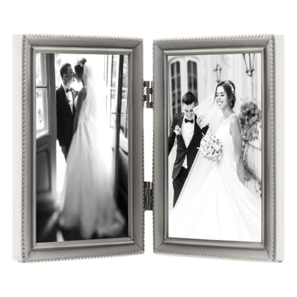 Lawrence Frames Bead Border Design, 3.5x5 Double, Pewter - color: Pewter, size: 3.5x5 Double