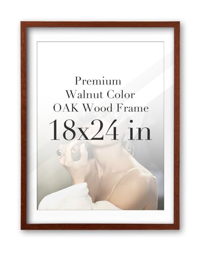iHery 18x24in Walnut Color OAK Wood Picture Frame with Mat | Premium Wood Frame with 2 Mats (16x20 & 18x24), Acrylic Glass, Thick Backboard, Minimalist Wall Display, 1Pack - color: Walnut, size: 18X24