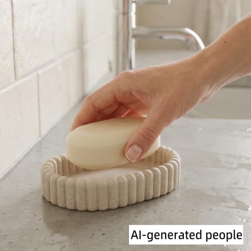 Bathroom Accessories Set,Sandstone Look Beige, Thick Stripe, 5 PCS | Modern, Minimalist, Included 13.5 OZ Soap Dispenser, Toothbrush Holder, Tumbler, Bar Soap Holder, Faux Potted Plant - color: Beige 5pcs