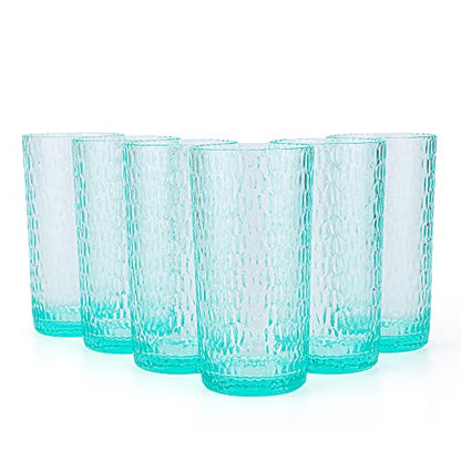 KX-WARE 22-ounce Honeycomb Highball Glasses Plastic Tumbler Acrylic Glasses, set of 6 Turquoise - color: Turquoise