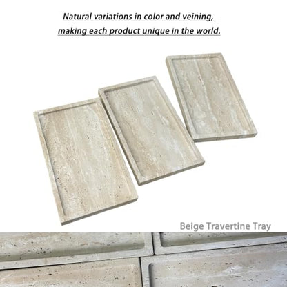 Natural Travertine Stone Perfume Tray, 9.8"x5.9" | Marble Vanity Tray for Bathroom/ Kitchen/ Coffee table - color: Marble Tray-beige Travertine