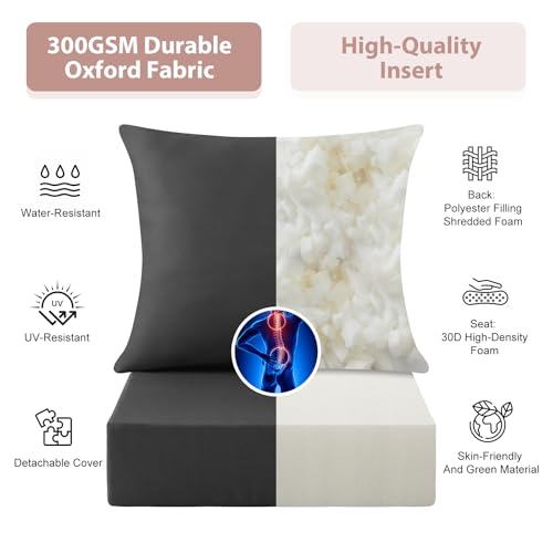 Outdoor Deep Seat Cushion Set, 24x24 Inch Water-Resistant & Fade-Resistant Outdoor Chair Cushions, Patio Furniture Cushions with Removable Cover for Patio Chair, Sofa, Dark Grey (Set of 2) - color: Dark Grey