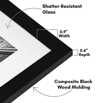 Americanflat 11x14 Picture Frame with Shatter-Resistant Glass - Set of 2 - Use as 8x10 Frame with Mat or Display 11x14 Photo Without Mat - Signature Collection - Picture Frames for Wall - Black | Engineered Wood construction, Shatter-resistant glass, hang