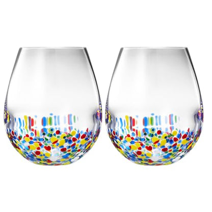Large Stemless Wine Glasses – Set of 2-14oz Luxury Hand Blown Confetti Margaritas, Martini, Cocktails, Water, Wine, Dessert & Champagne Glasses Cinco de Mayo, Hand Blown - Mexican Confetti Glass - style: Mexican Confetti Wine Glass
