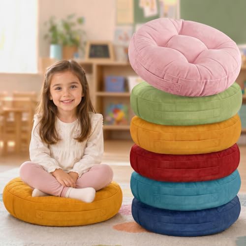 Floor Cushions For Kids 6Pack, Round Flexible Classroom Seating, 15 inch | Waterproof Floor Pillows With Handles, Safe Smolder Resistance Sitting Pillow For Elementary, Daycare & Reading, Multicolor - color: Multicolor, size: 6 Piece Set