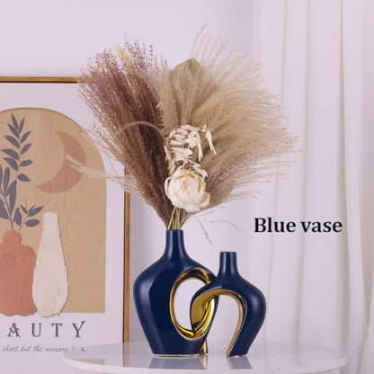 Ceramic Vases Set - Small Blue Vases for Farmhouse, Living Room, Table and Fireplace Decor